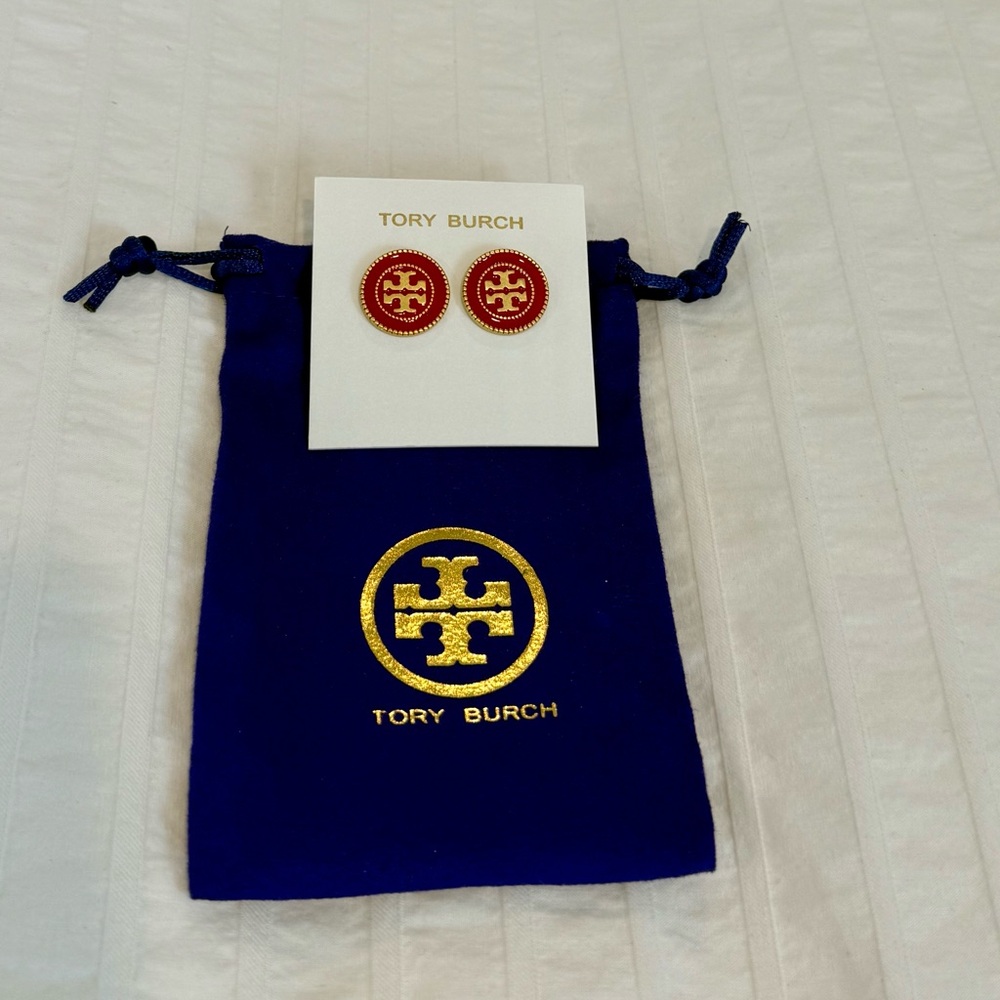 Tory Burch Gold And Red Stud Earrings